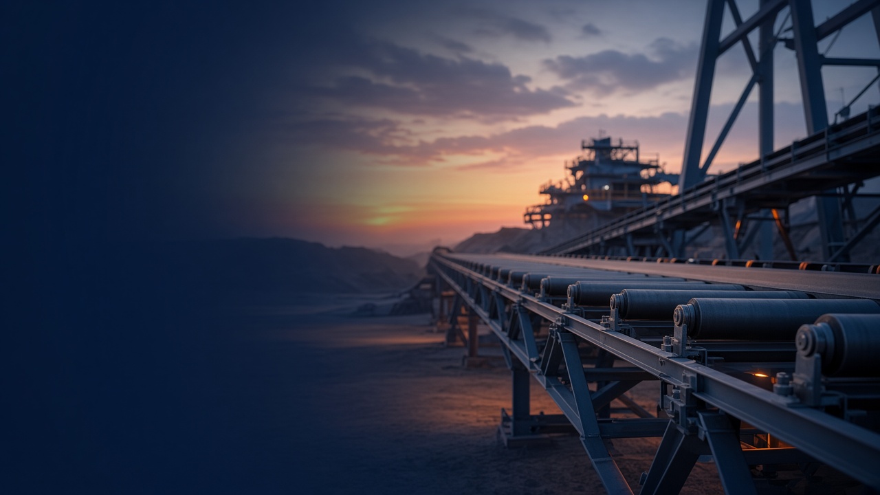 Industrial conveyor system at dusk — South African mining and plant equipment
