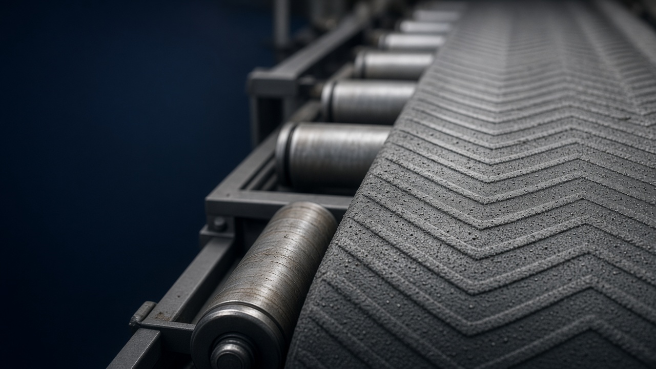 Chevron pattern conveyor belt close-up — industrial equipment guidance and resources